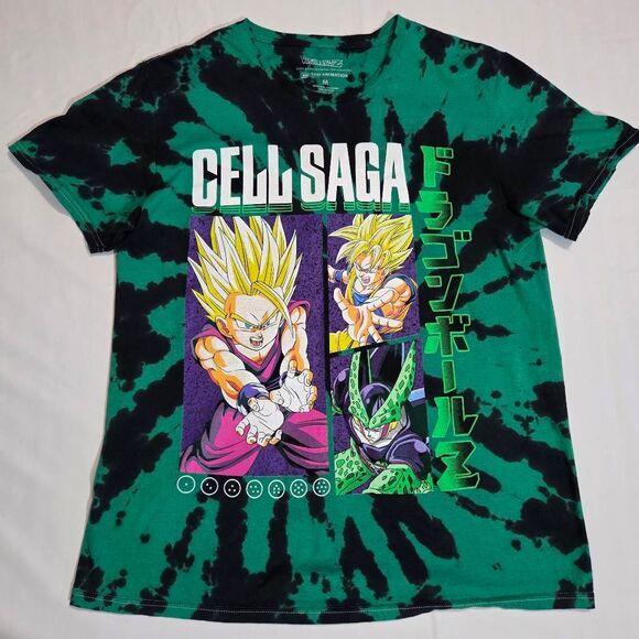DRAGON BALL Z CELL SAGA GREEN BLACK TIE DYE MENS T SHIRT SIZE MEDIUM - Picture 1 of 4